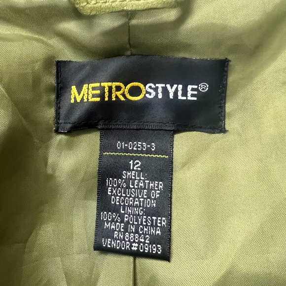 Metrostyle Womens Leather Jacket Size 12 Olive Green Denim Accent Zip Western - Picture 7 of 11